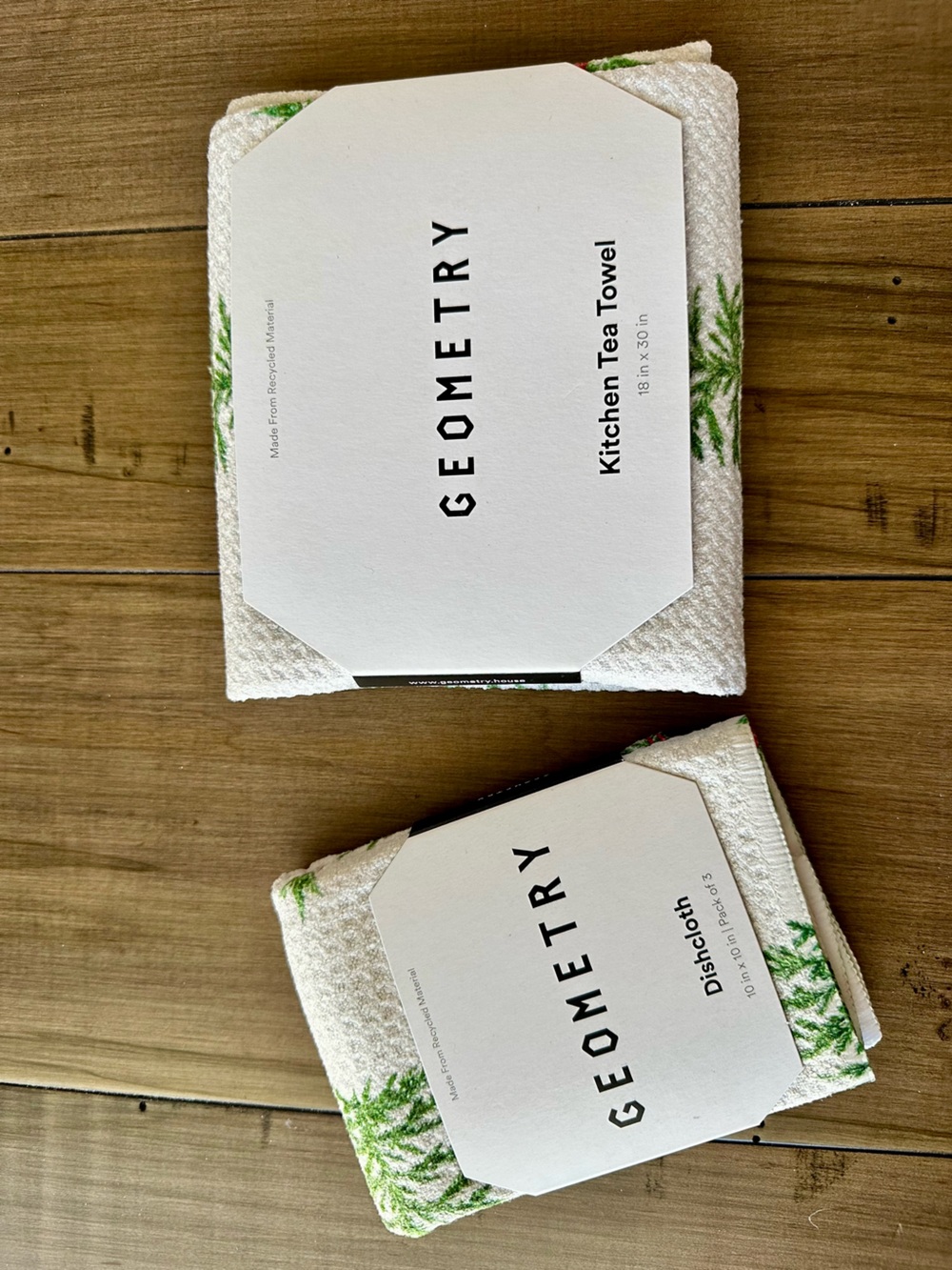 Geometry Christmas Tree Kitchen Tea Towel and Set of 3 Dishcloths